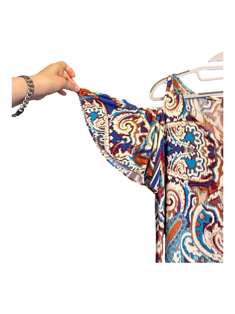 MSK-Paisley Cold Shoulder Shift Dress - Picture 6 of 10